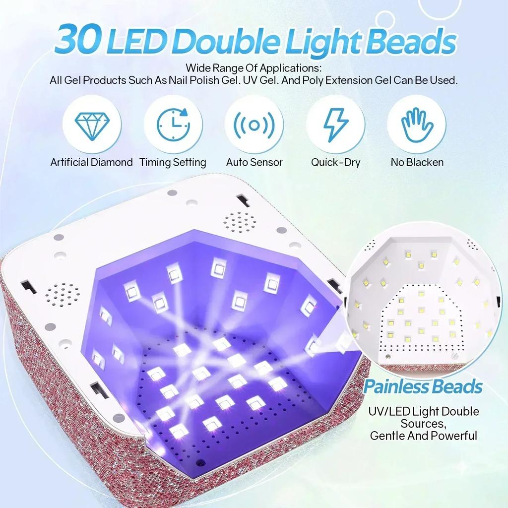 72W Cordless UV Nail Lamp Rechargeable 30 LEDs Nail Dryer UV Light Cabin Professional Nail Art Manicure Tools for Home and Salon