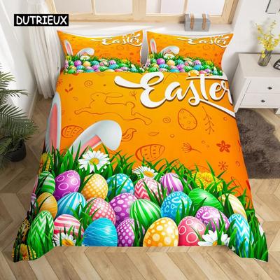 Housse de couette lapin Kawaii Housse de couette animal de compagnie mignon Ensemble de literie floral Bohème Œufs de Pâques Cadeaux Joyeuses Pâques pour Filles Adolescentes