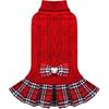 WOYYHO Small Dog Sweater Dress with Bowtie Dogs Clothes Sweater Pleated Skirt with Leash Hole Puppy Winter Outfit Dog Pullover Knitwear Puppy