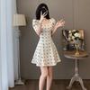French Polka Dot Square Neck Dress - 2025 Summer Socialite Style with Waist-Cinching Slimming Fit