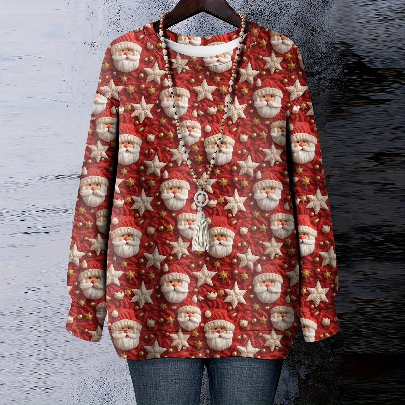 

Женская рождественская футболка с круглым вырезом и длинными рукавами L бежевый