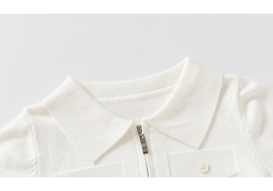 Boys' Classic Lapel Knit Top - Plain Half-Zip Jacket for Children