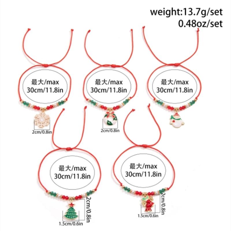5pcs/set Cute Christmas Series Snowflake Tree Pendant Crystal Bracelet Women CCB Beads Adjustable Thread Rope Bracelet