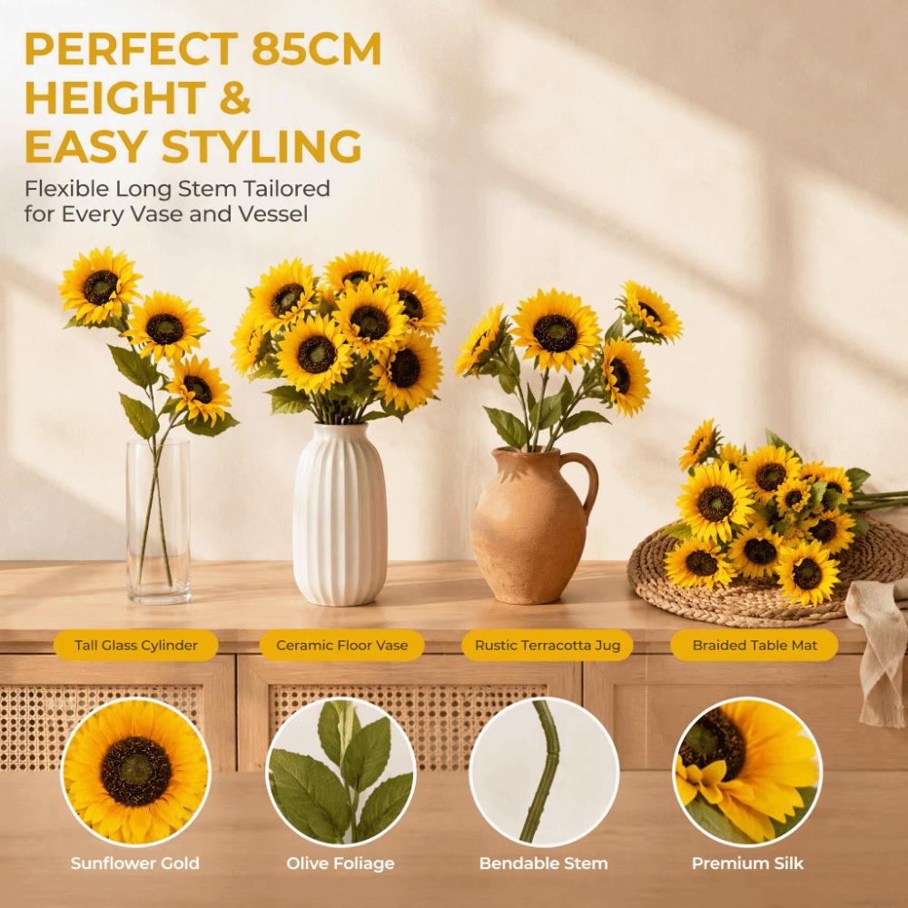 Full Bloom Fake Sunflowers 85cm Silk Sunflowers Faux Artificial Sunflowers Wedding Bouquet