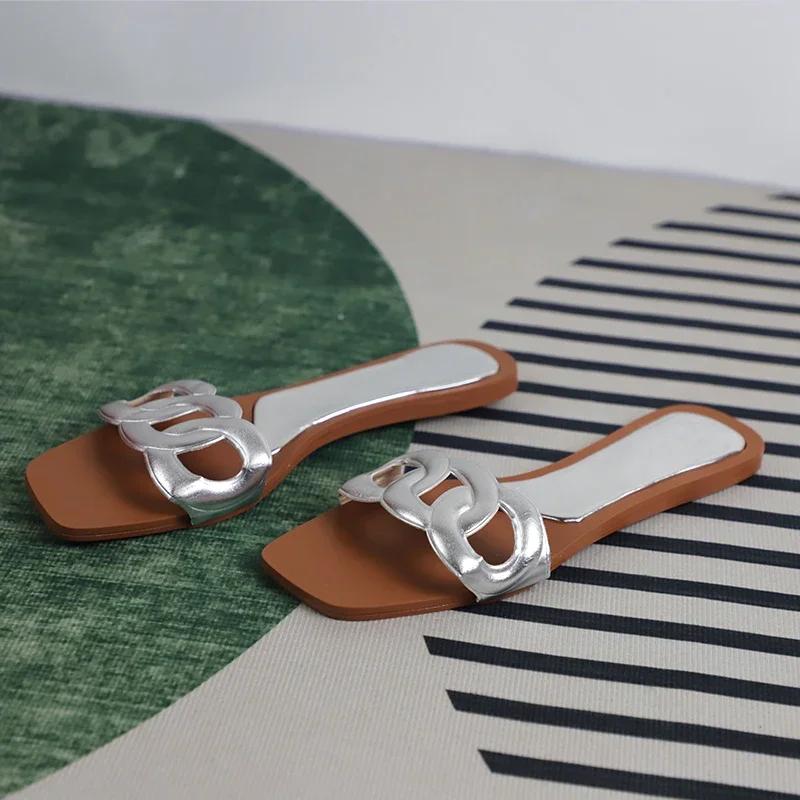 

Fashion Summer Slippers Women Luxury Brand Shoes Flat Heels Outside Leisure Beach Slides for Ladies Breathable Hollow Woman Flip Flops 37