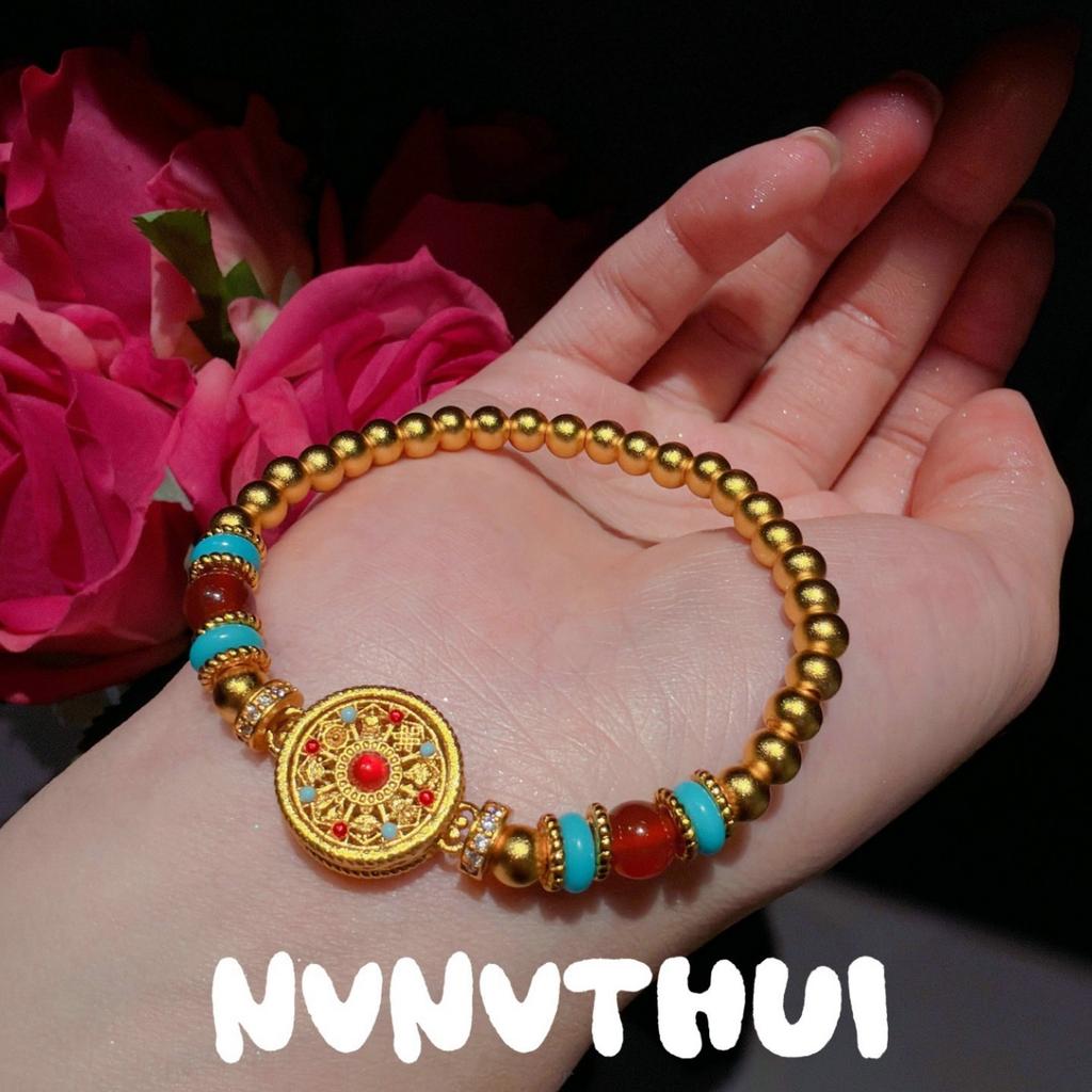 Ancient Chisel Carving Rich Ruyi Eight Treasures Compass Agate Turquoise Bracelet New Chinese Point Diamond Apple Bead Drill Tube Bracelet