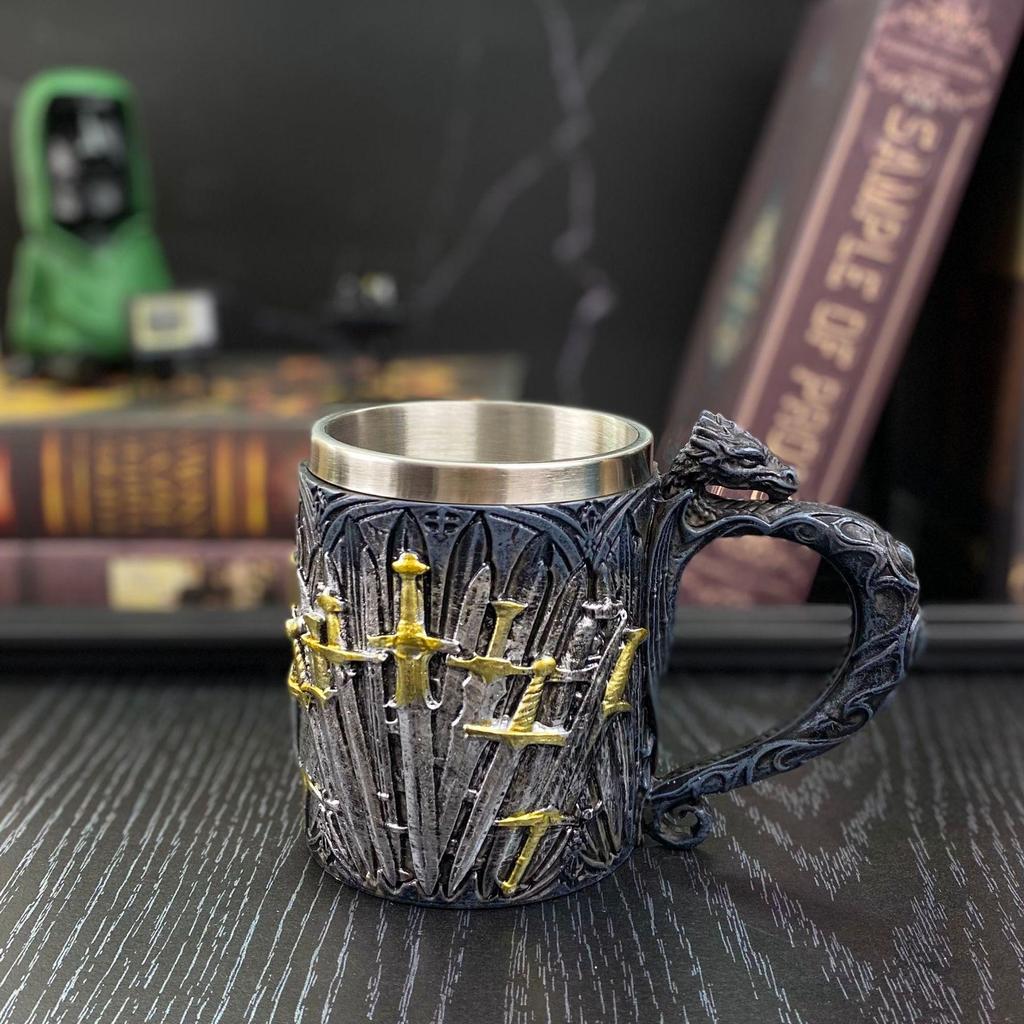 Game of Thrones 3D Carved Stainless Steel Beer Mug and High-Stemmed Glass