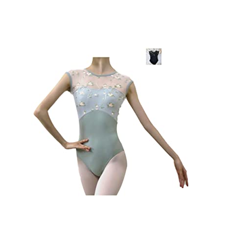 ProDance Mint, Ivory, and Black Embroidered Tank Top with Stylish Cutouts for Ballet Leotards (PLT014MA) (L, Mint)