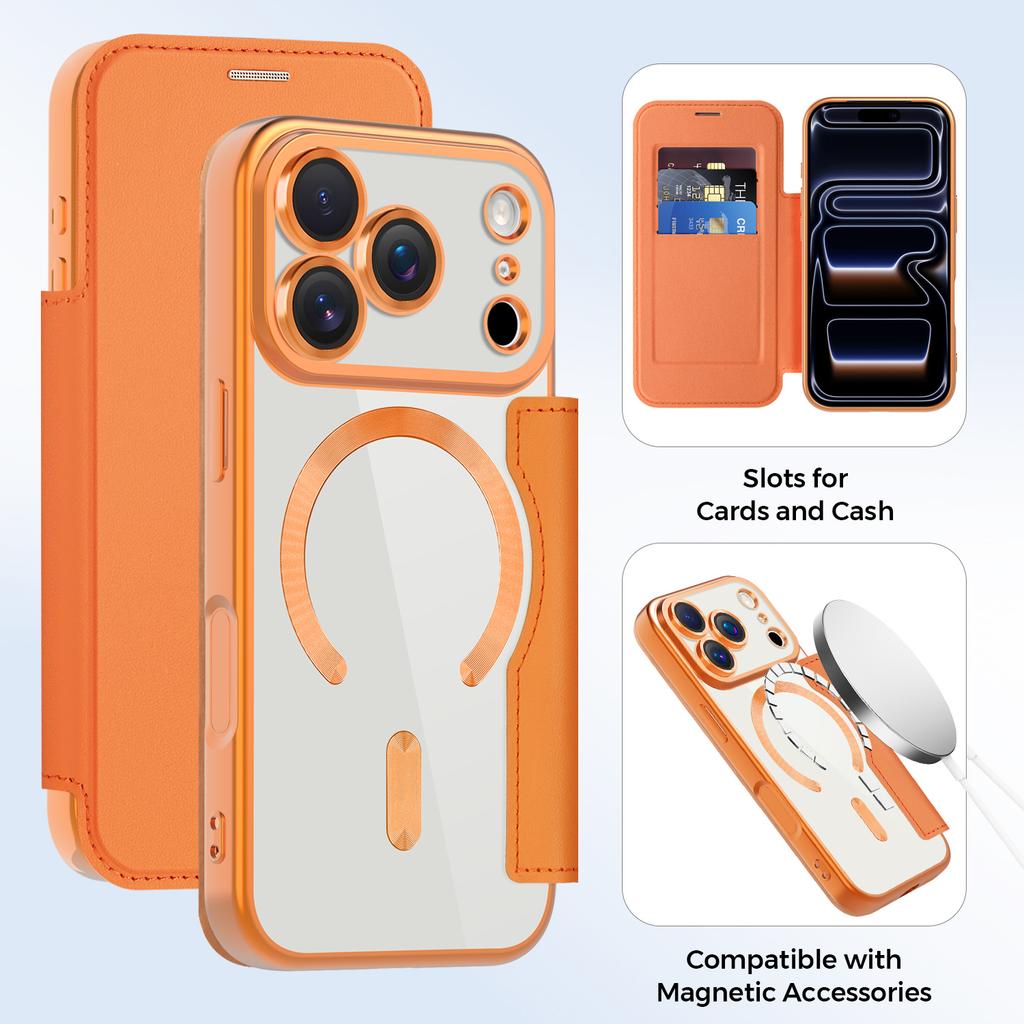 For iPhone 17 Pro Case Compatible with MagSafe RFID Blocking Leather Phone Cover