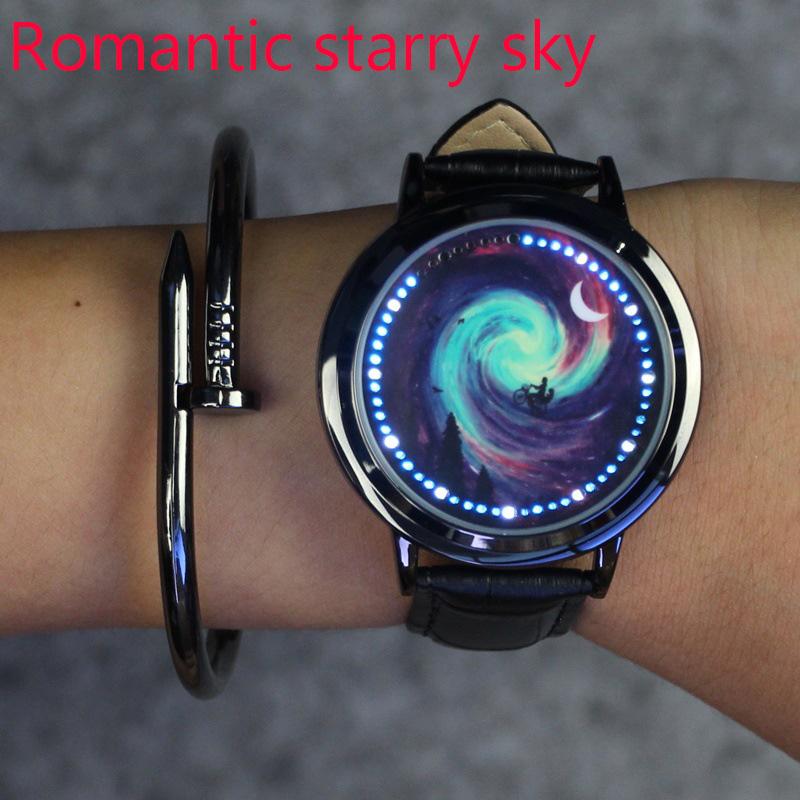 Montre à écran tactile créative hommes femmes LED montres étanches décontracté en cuir sport montres-bracelets cadeau de noël