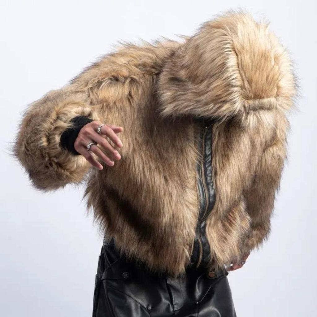 STREETRICH Pánské prošívané bundy Americký styl PU kůže Oboustranné Faux Fur Fleece Zesílené Jednobarevné Volné Pánské kabáty Trendy