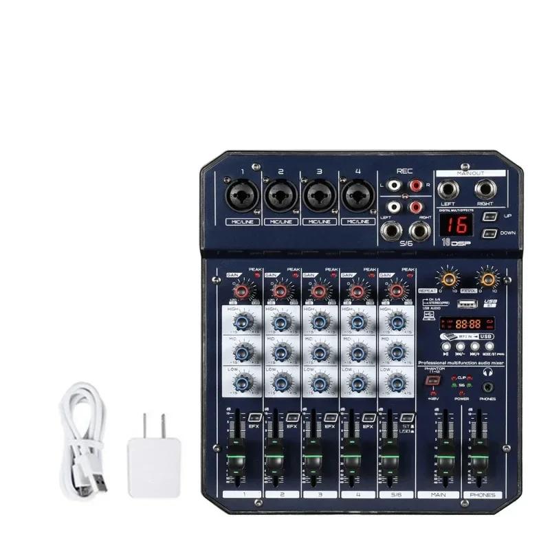 6 Channel Dj Mixing Console Sound Card with Monitor 16 Echo DSP 48V Phantom Power for PC Record Karaoke Party