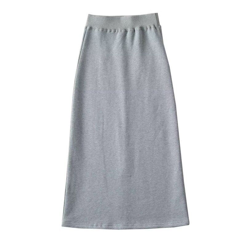 Style 2023 New Arrival Women's Clothing Casual Slim Looking Easiest for Match Back Slit Elastic Waist Thickened Bathroom Skirt Half-Length Dress