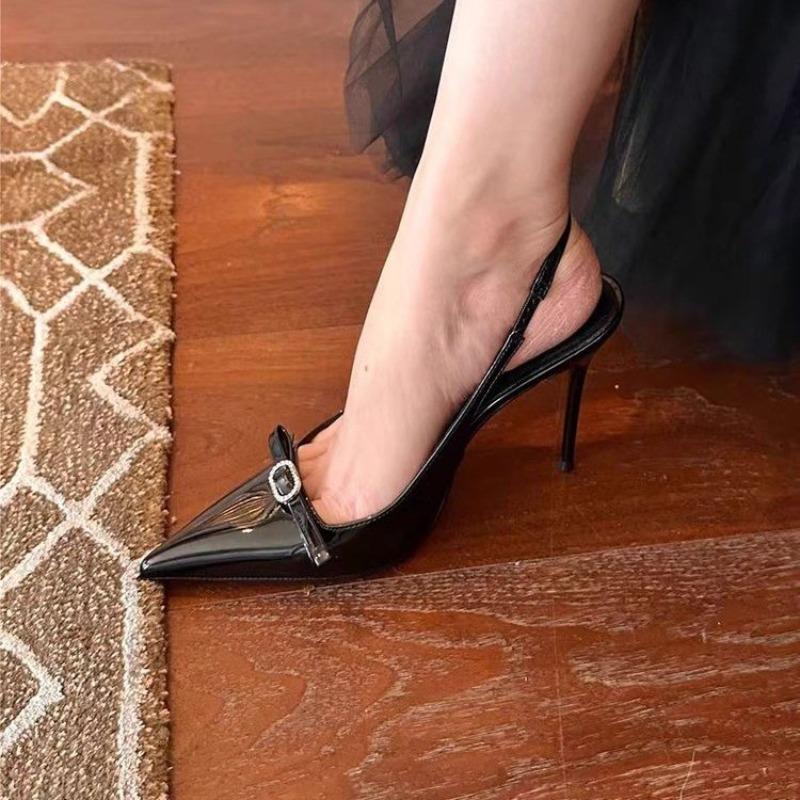 Fashion Temperament Baotou Stiletou Sandals Summer New Pointed Toe Shallow Mouth Bow Strap Anti-slip Wear-resistant High Heels