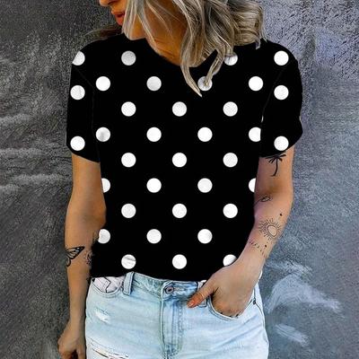 Black WhitePolka Dots Pattern Daily Fallow Style Women's Sumer Clothes Oversized T-shirt Short Sleeve Comfortable Tops S-8XL
