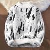 Men Winter Sweater Contrast Color Graffiti Thick Plush Half-high Collar Elastic Knit Long Sleeves Daily Wear School Dating Sweat