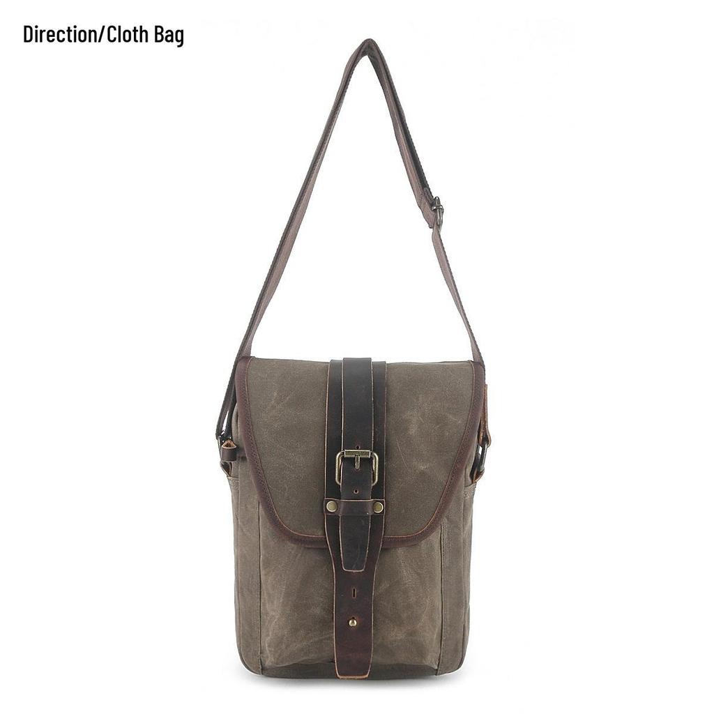 Retro Men's Oil Wax Canvas & Leather Crossbody Shoulder Bag - Trendy Outdoor Travel Casual Bag