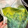 27.56" New Oil Painting Square Scarf Women's Green Thin Smooth Neck Scarf Retro Style Windproof Sunscreen Headscarf