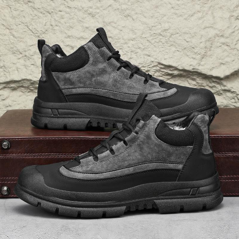 Heren Laarzen vetersluiting Brits Casual Platform Leren Laarzen Heren Zwart Motorlaarzen Winter Comfortabel Warmhouden Heren Enkellaarsjes