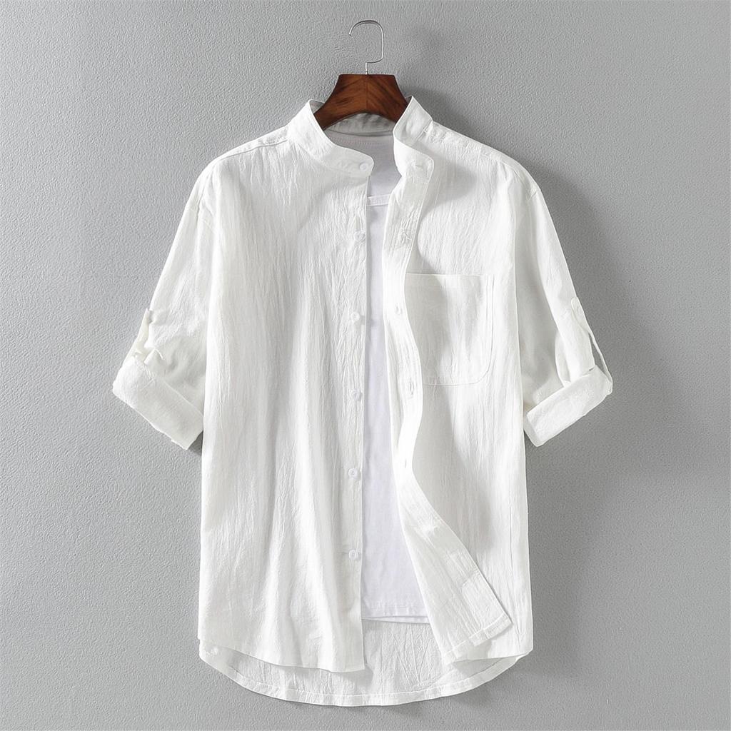 Men's Casual Short-Sleeve Linen Shirt - Summer Cotton Blend