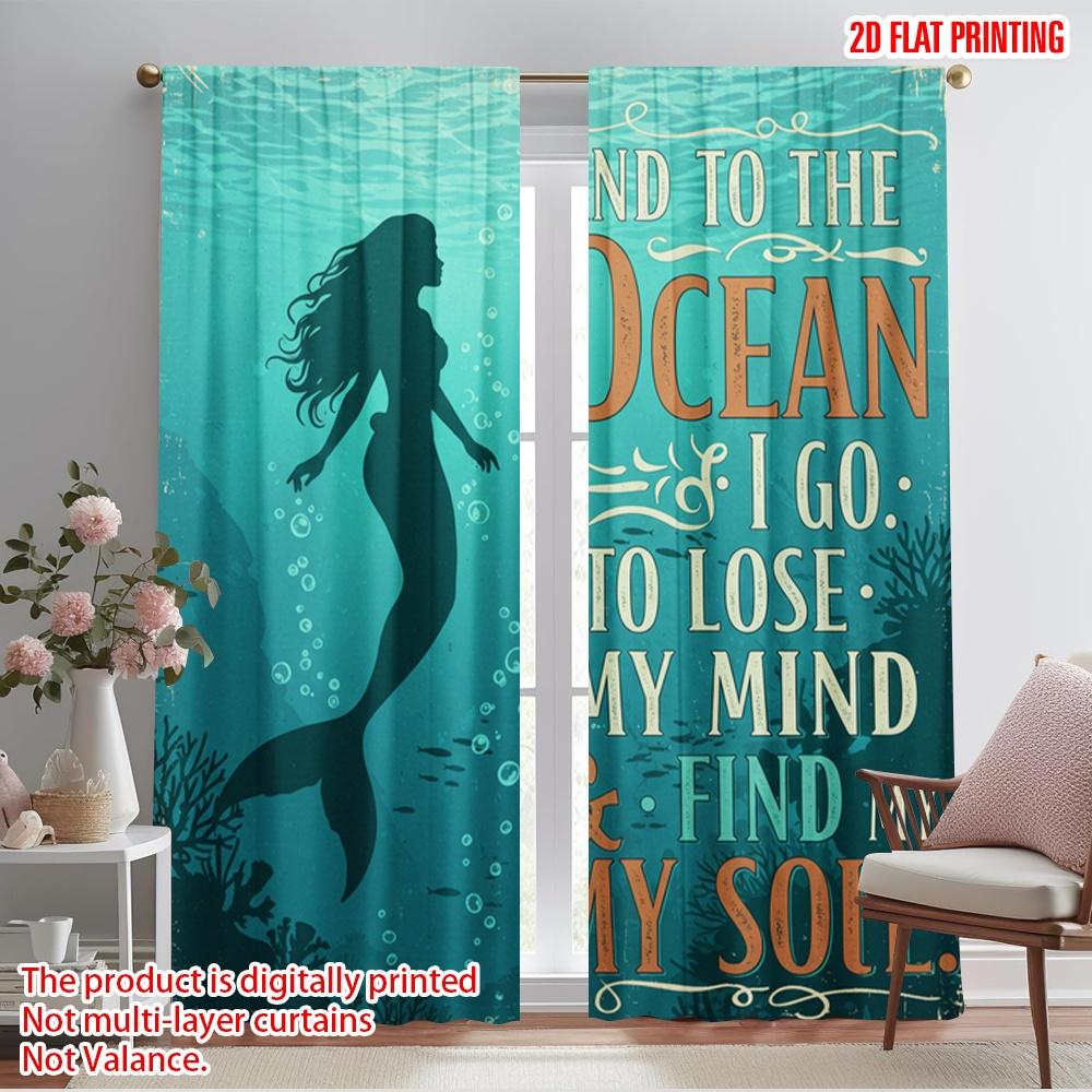 

2pcs 2D flat printing Party Window Curtains Mermaid Ocean Mind Soul Polyester Without Electricity All Season Party & Holiday 52.50×116.00 CM 2pcs