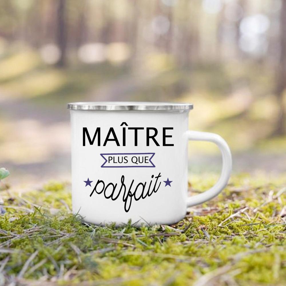 French Print Mug Coffee Cup Drinks Milk Tea Mugs Camping Enamel Cup Handle Drinkware Graduation Thanks Gift for Maitress Maitre