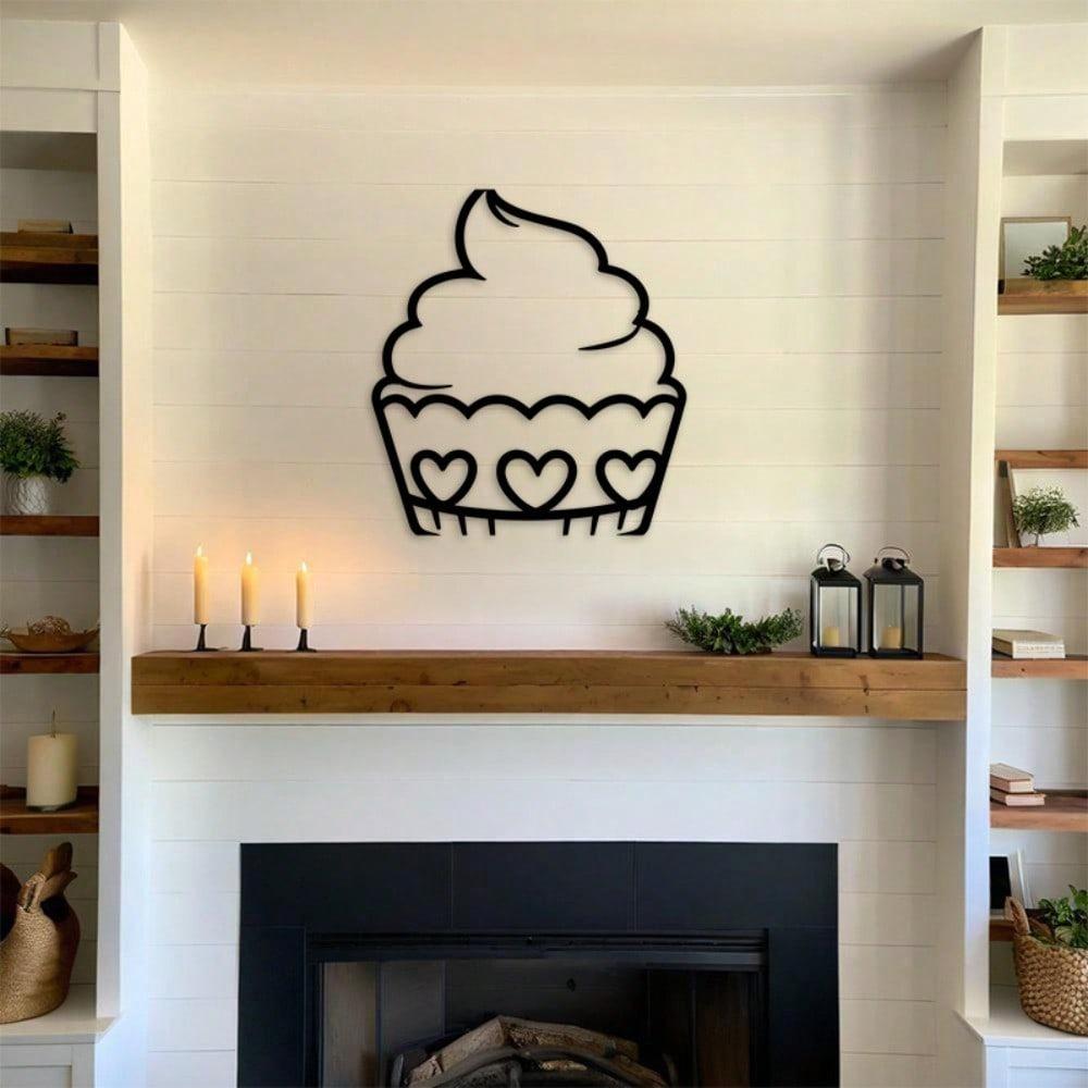 Cupcake Cuore Decorazione Murale in Metallo Ferro Nero Decorazione Panetteria Segno Murale Cucina