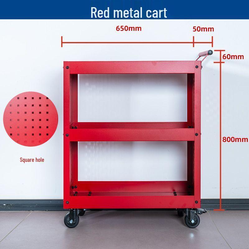 Three-Layer Mobile Tool Cart with Metal Perforated Panel and Storage Racks