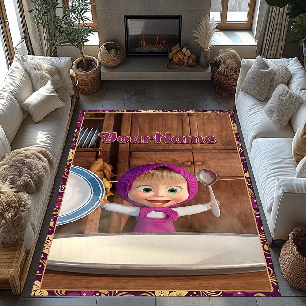Masha Bear Personalized Name Floor Mat Suitable for Kitchen Balcony Living Rooms Dining Room Anti-slip Rug Anime Office Decor