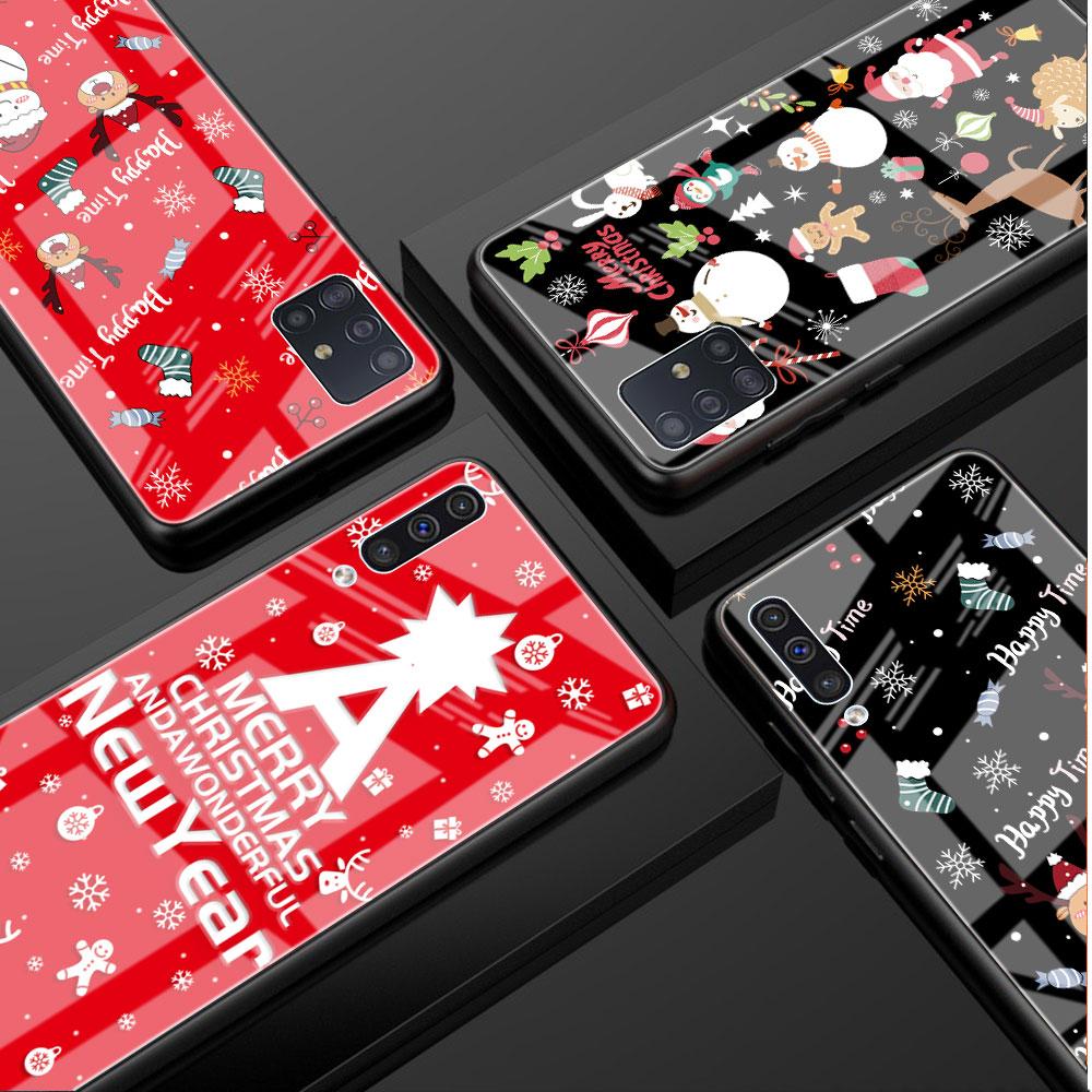 Glass Case For Samsung Galaxy A52 A71 A50 A51 A70 A21s A31 A72 A10 A12 A30 A22 5G Phone Cover  Snowman Christmas Cartoon