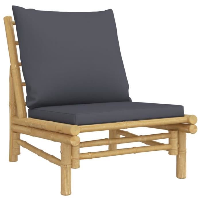 VidaXL Chaises de jardin 2 pcs avec coussins gris foncé bambou 363459
