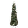 Narrow Artificial Christmas Tree 230 Cm with LED Lights 7 Lighting Modes 761 Branches Pine Cones Berries and Stand Green