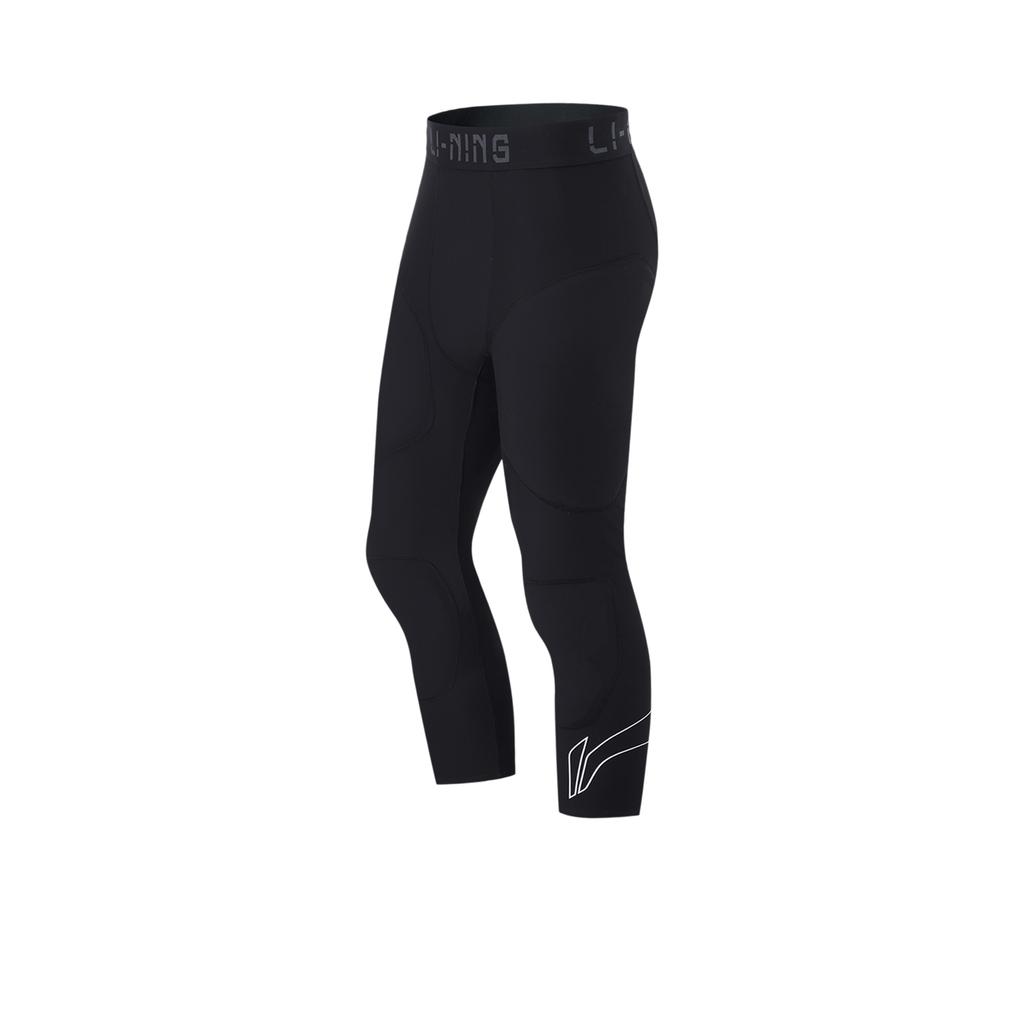 Баскетбольные брюки Li Ning CBA Series Professional с логотипом и буквами, плоские, с промежностью, устойчивые к столкновениям, трикотажные спортивные брюки длиной три четверти, мужские брюки черного цвета AULT527-1