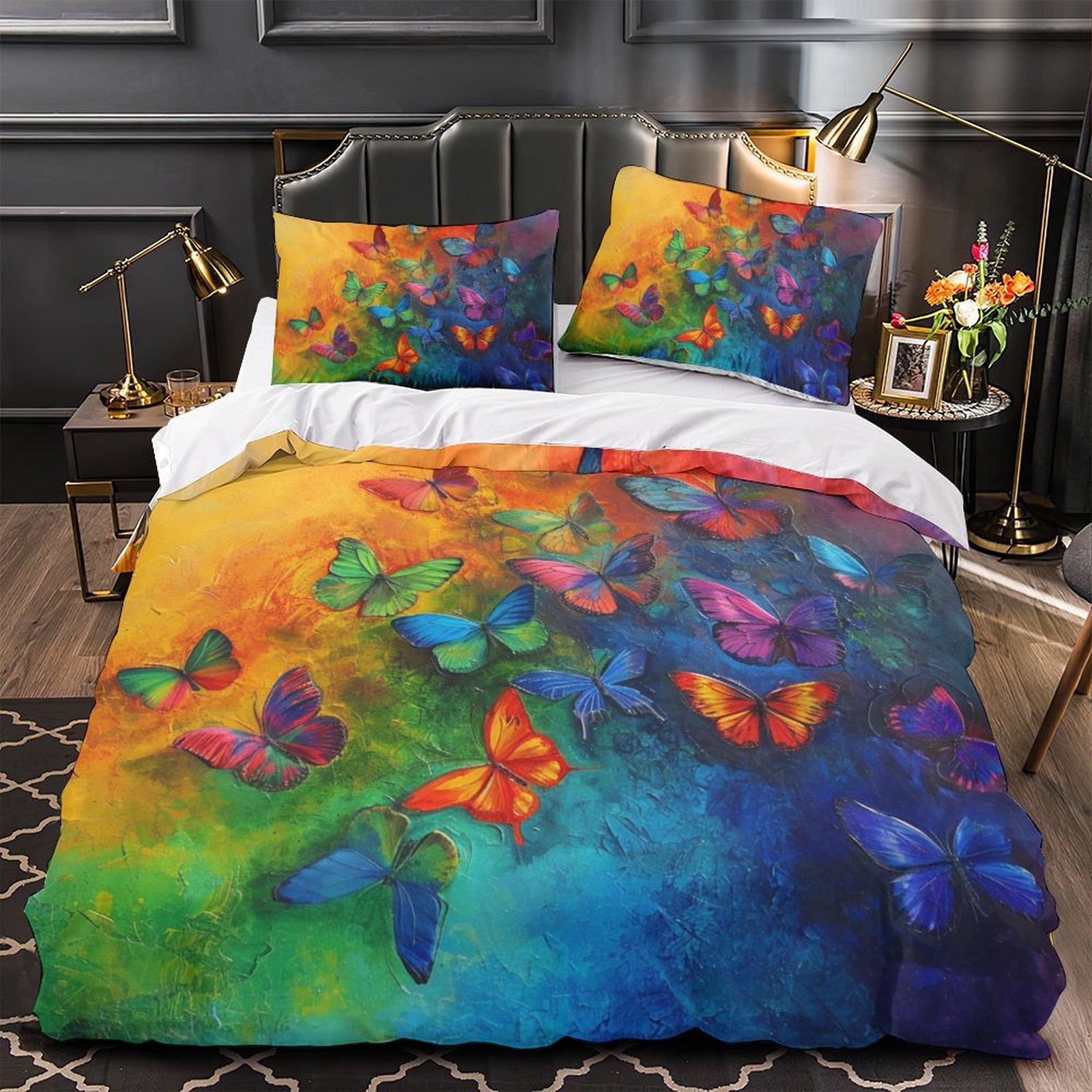 

Комплект постельного белья с 3D-бабочками, разноцветный пуховый пододеяльник для женщин и девочек, наволочка для кровати размера «king-size» и «queen-size», подарок Baby 100x135cm