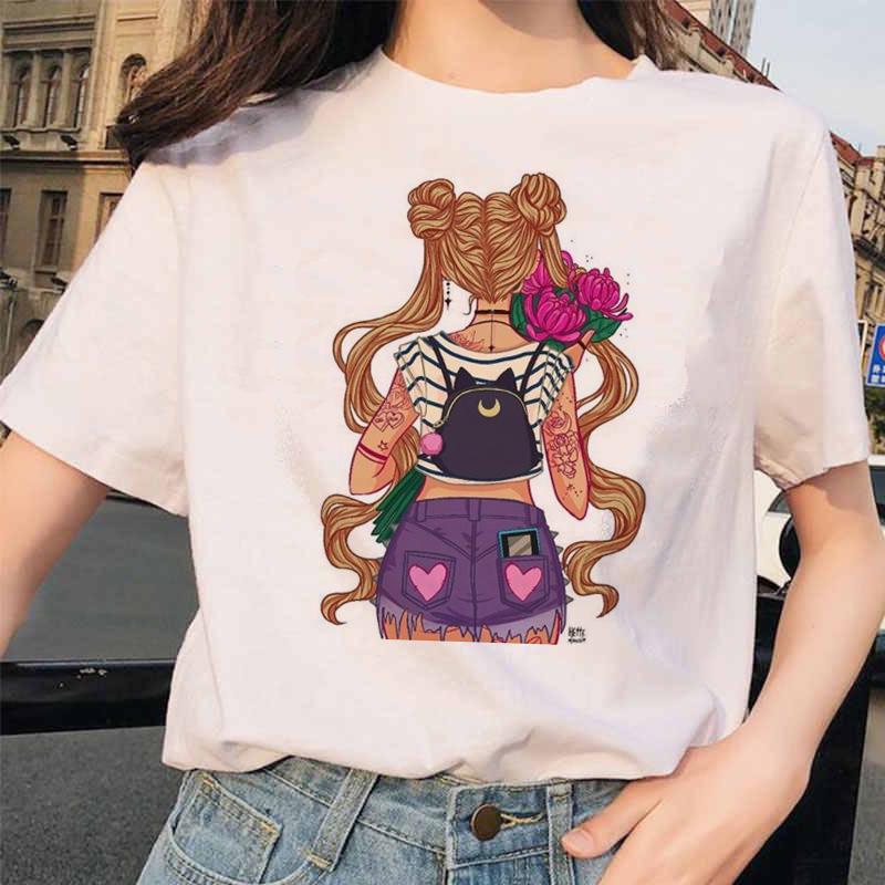Sailor Moon 90S Divertente T Shirt Harajuku Vestiti Tshirt Estetica Gatto Anime Donna Carina Donna T