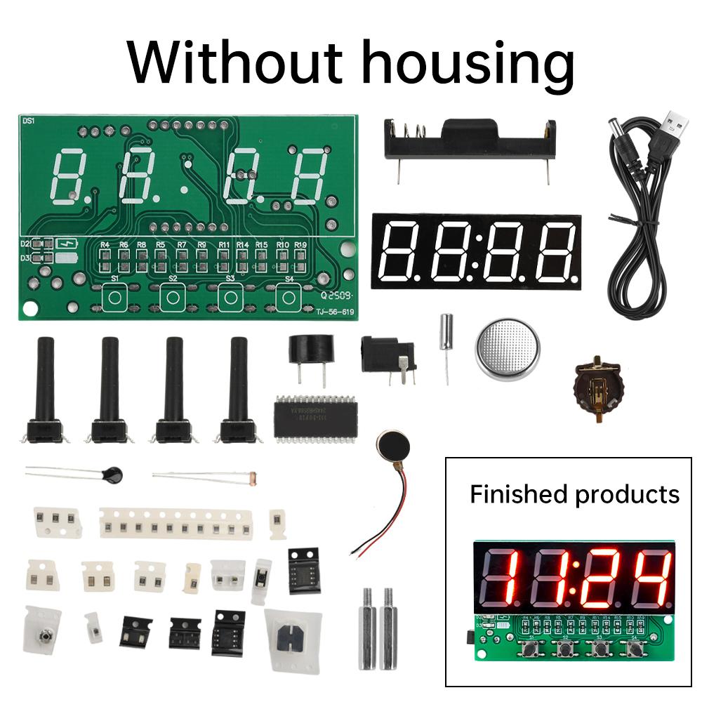 DC 5V Multi-function LED Digital Electronic Clock DIY Kit with Alarm Clock Temperature Countdown Function DC3.5*1.2mm