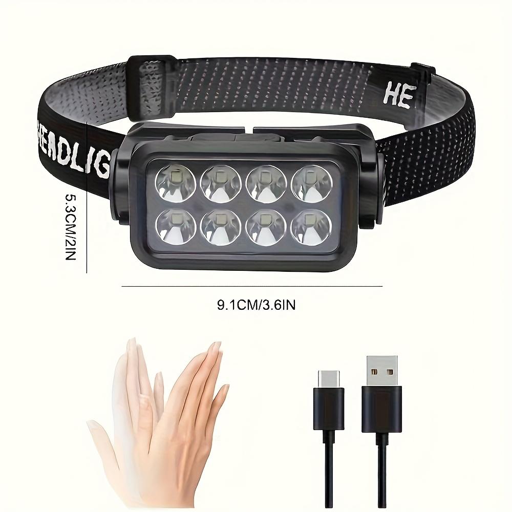 Motion Sensor Rechargeable Outdoor Headlamp, 8 LEDs Ultra Light and Bright Headlamp, 5 Light Modes