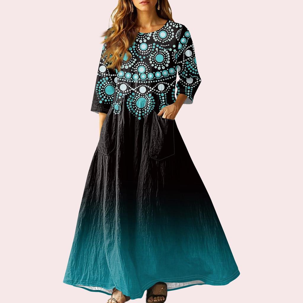 Dámské retro etnické lněné maxi šaty bez rukávů s výstřihem do V a stuhovou výšivkou