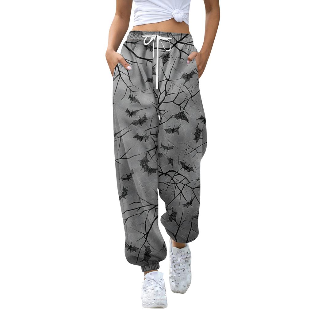 Women's Casual Fashion Halloween Print Casual Pants Sweatpants Long Pants Drawstring Elastic Waistband Cuffed Pants