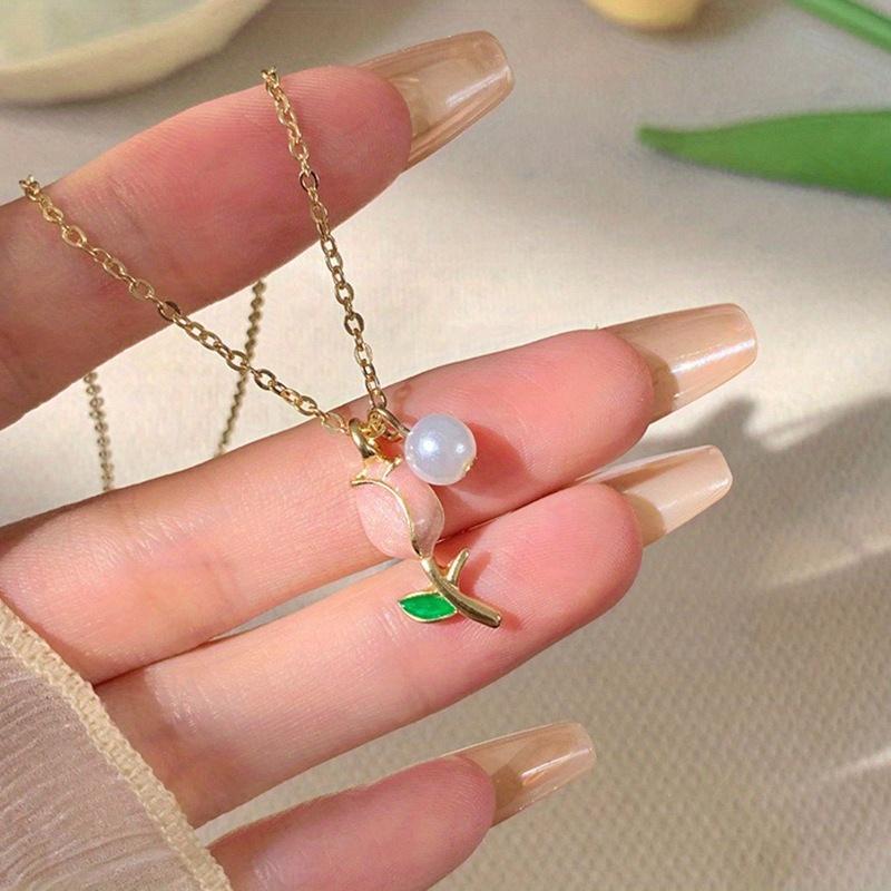 

Creative Fashionable Tulip Necklace Elegant Multifunctional Collarbone Pendant Birthday Anniversary Christmas Gift золотистый