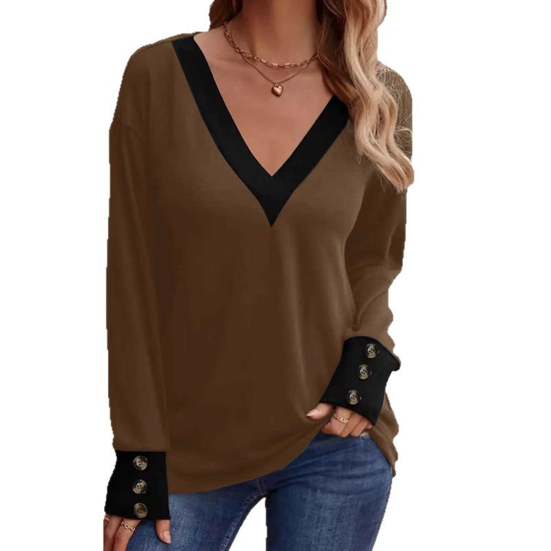 Elegant Plus Size Women S V Neck Long Sleeve Top With Button Decor