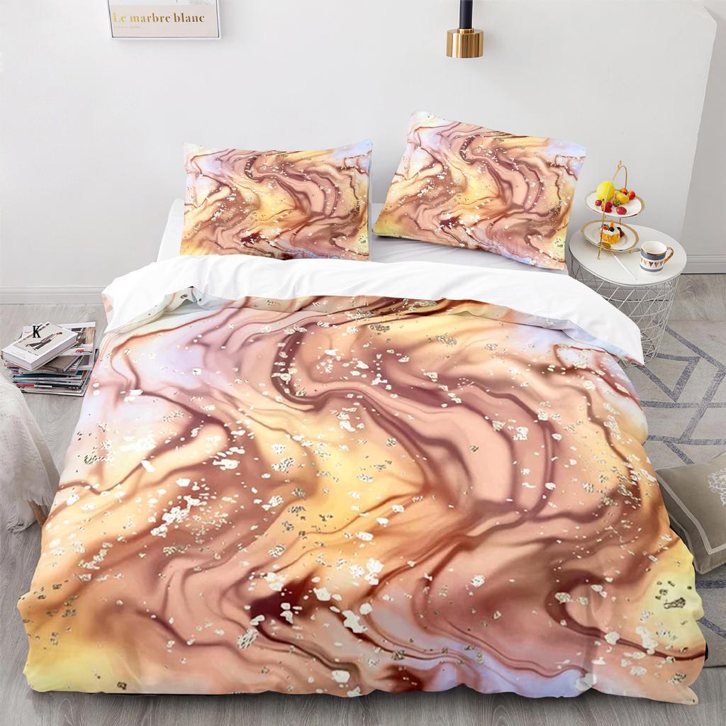 Marmor Polyester Bettbezug Set King Queen Größe Pinselstriche Farben in Marmoroptik Aquarell Kunstwerk für Kinder Jungen Mädchen