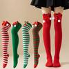 Christmas Striped Over Knee Thigh High Stockings 1 Pair Soft Socks for Women Xmas Party Favor Gift Option