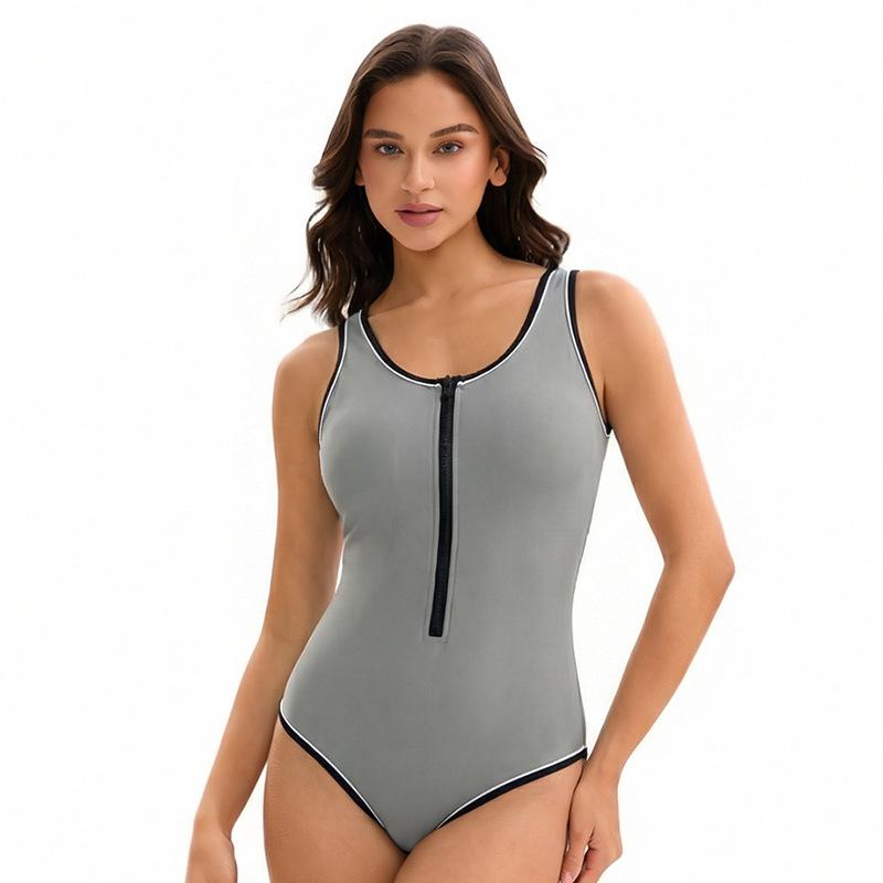 Solid Color Triangle Women s Swimsuit Sexy Tight Sleeveless Zipper Swimsuit L
