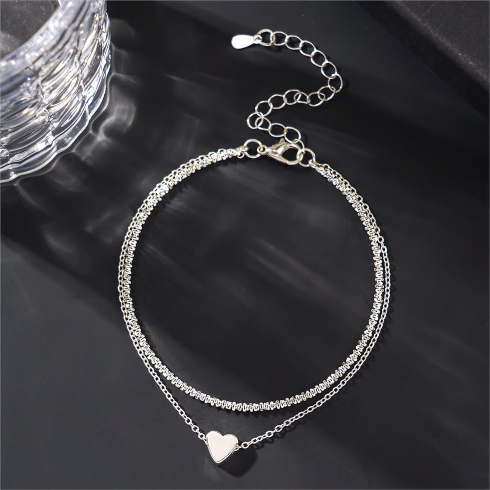 Elegant Sparkling Double Layer Heart Pendant Anklet for Women Bohemian Style Sexy Chain Summer Hoilday Jewelry Gifts