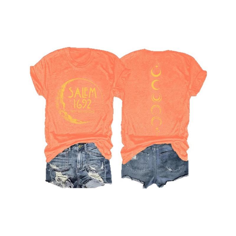 Women's Summer Moon and Letter Round Neck Pullover Short Sleeve T-Shirt