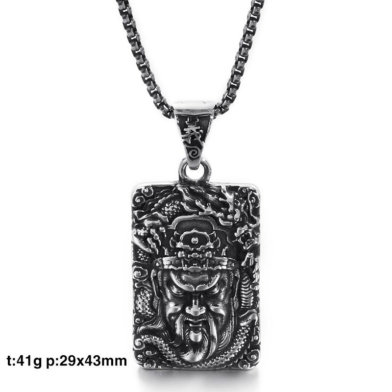 Ethnic Stainless Steel Guan Gong Pendant - Titan Steel Necklace with Retro Dragon Design