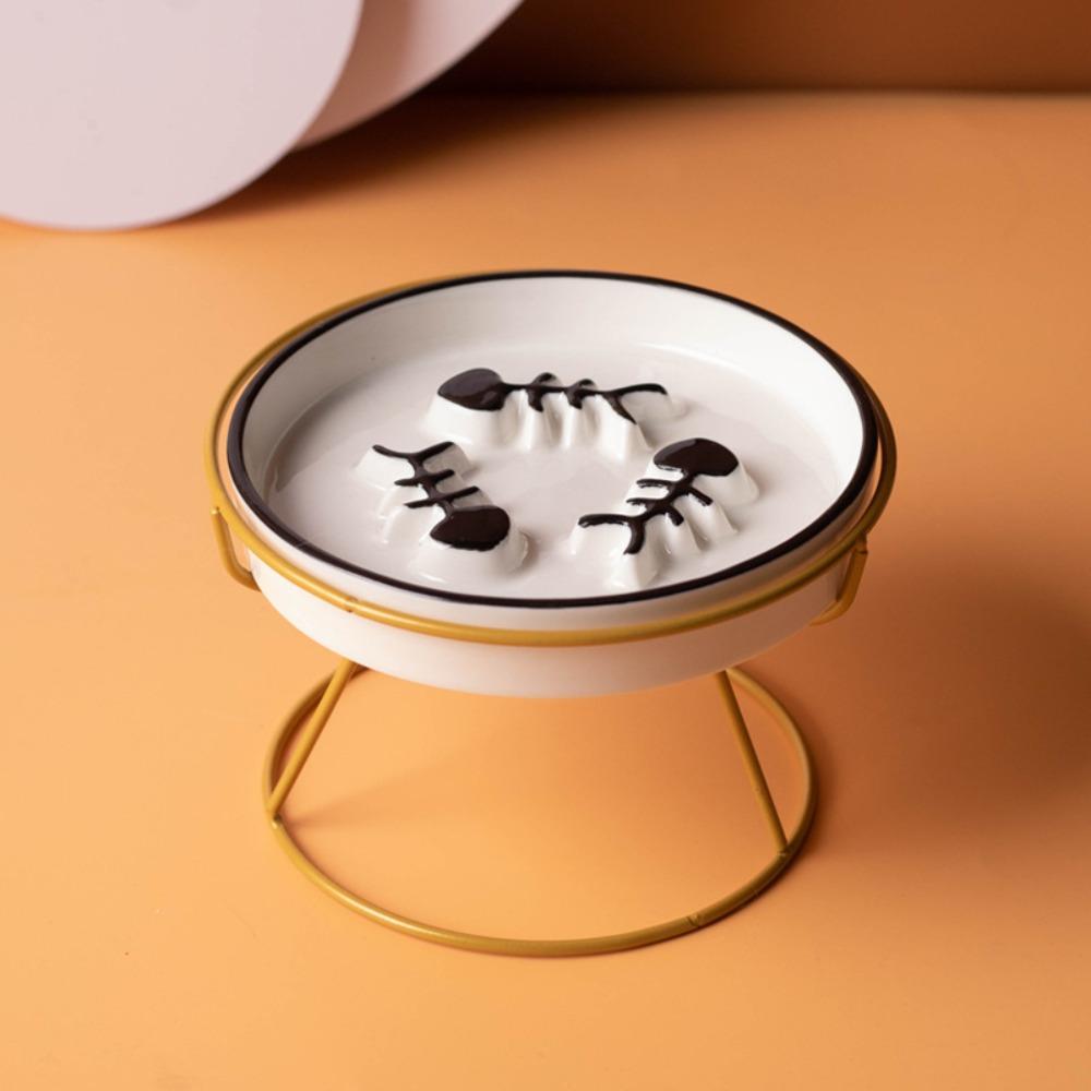 High-Foot Ceramic Raised Pet Bowl Neck Guard Flat Face Cat Stand Bowl Large Diameter Slow Feeder Bowl Outdoor Feeding