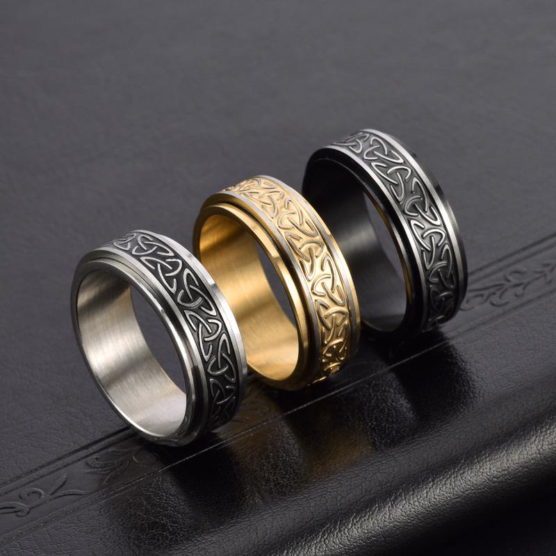Viking Celtic Knot Stainless Steel Rotatable Ring for Men and Women