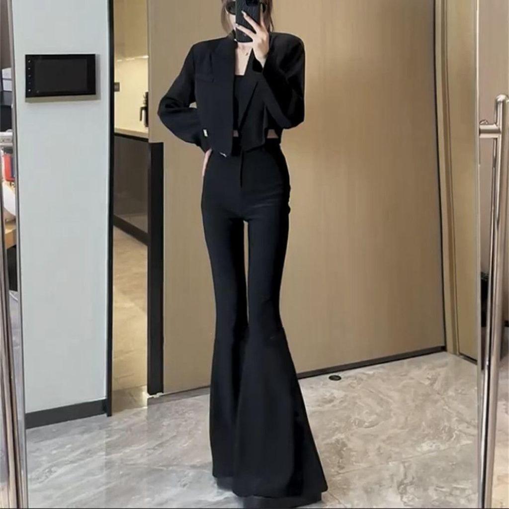 2025 Spring & Fall Petite Blazer and Flared Pants Fashion Set